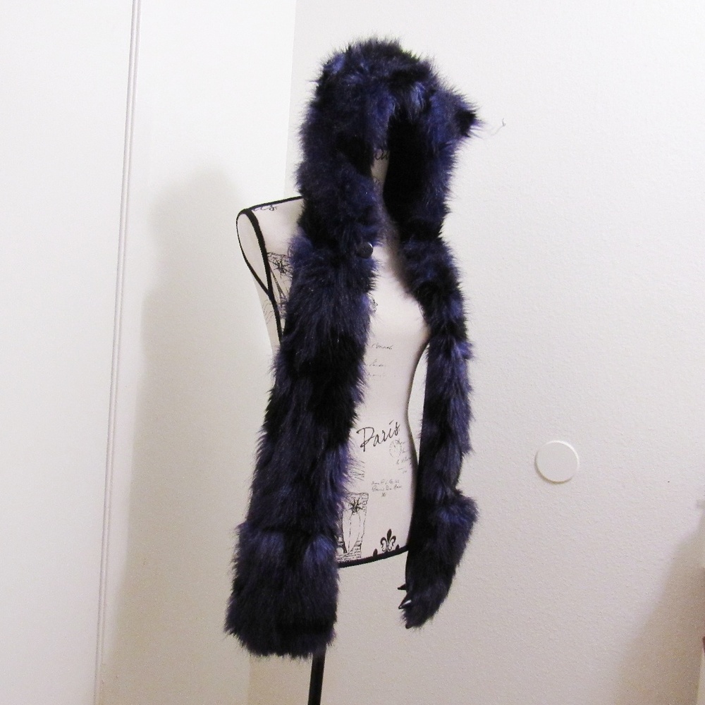 Fluffy Animal Hood Scarf With Paws